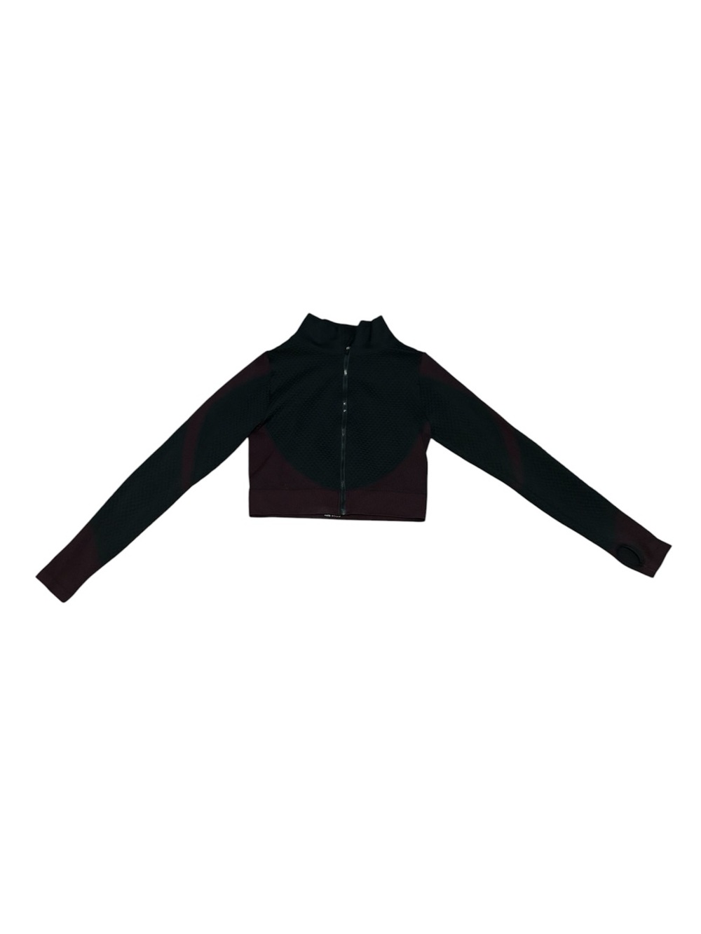 Women’s Cropped Zip Up Long Sleeve Athletic Top in Black and Deep Plum - Large